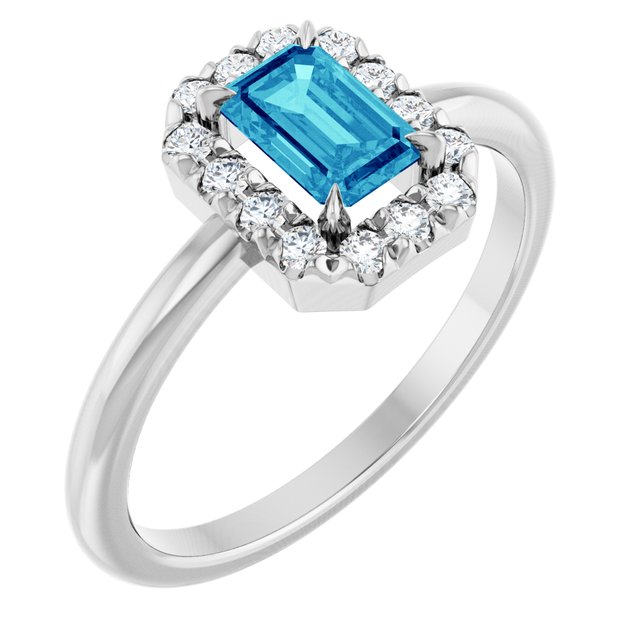 14K Gold Natural White Sapphire And Natural Diamond French-Set Halo-Style Ring
