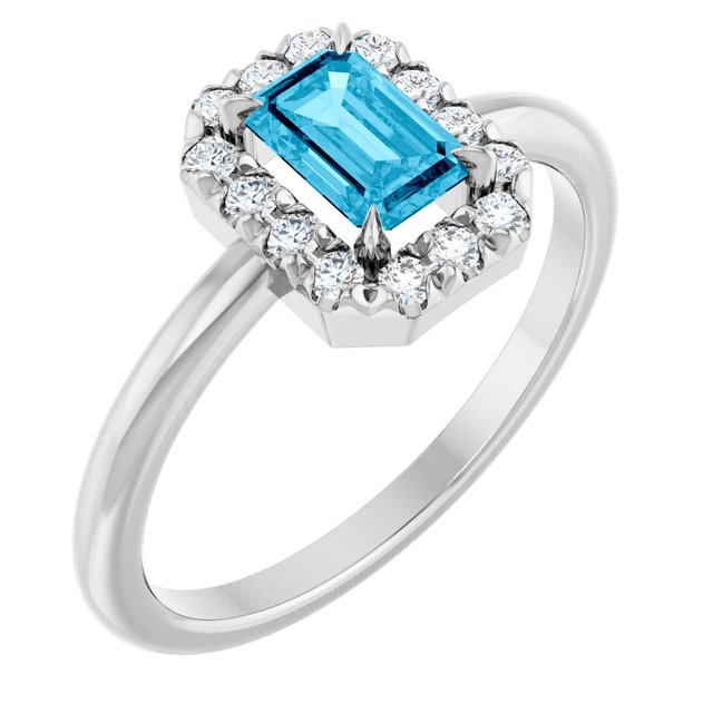 14K Gold Natural White Sapphire And Natural Diamond French-Set Halo-Style Ring