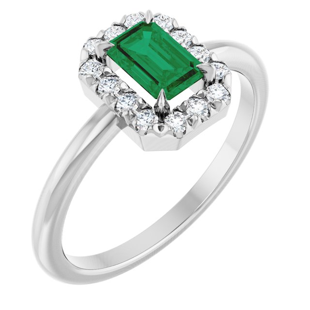 14K Gold Natural White Sapphire And Natural Diamond French-Set Halo-Style Ring