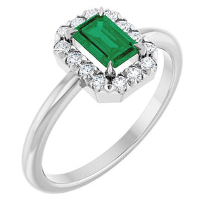 14K Gold Natural White Sapphire And Natural Diamond French-Set Halo-Style Ring