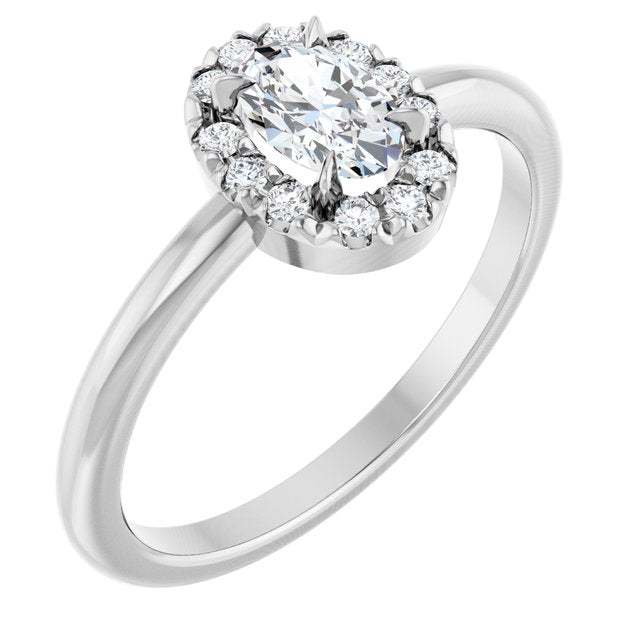 14K Gold Natural White Sapphire And Natural Diamond French-Set Halo-Style Ring