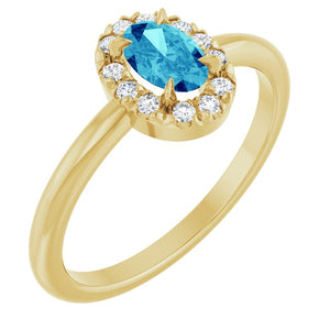 14K Gold Natural White Sapphire And Natural Diamond French-Set Halo-Style Ring