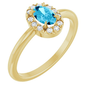 14K Gold Natural White Sapphire And Natural Diamond French-Set Halo-Style Ring