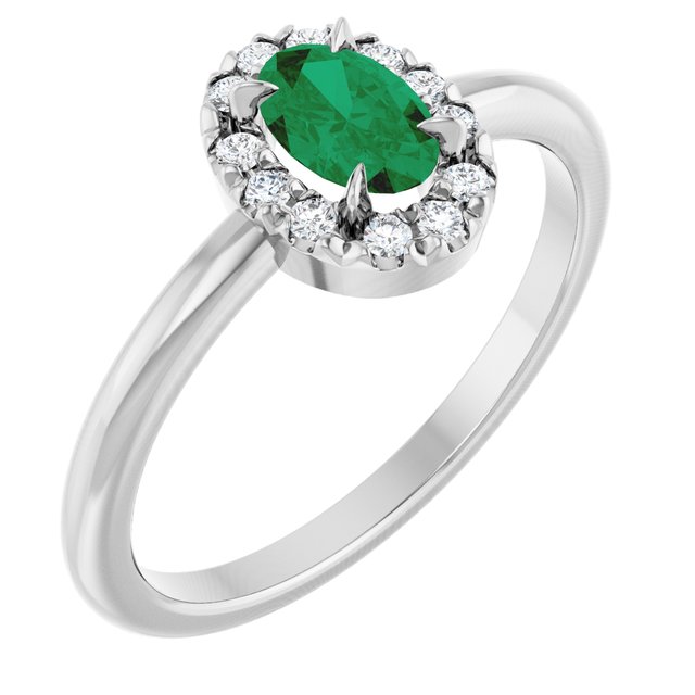 14K Gold Natural White Sapphire And Natural Diamond French-Set Halo-Style Ring