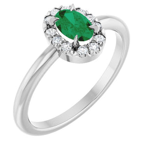 14K Gold Natural White Sapphire And Natural Diamond French-Set Halo-Style Ring