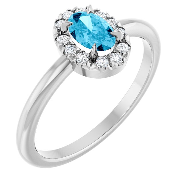 14K Gold Natural White Sapphire And Natural Diamond French-Set Halo-Style Ring