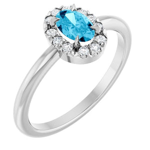 14K Gold Natural White Sapphire And Natural Diamond French-Set Halo-Style Ring