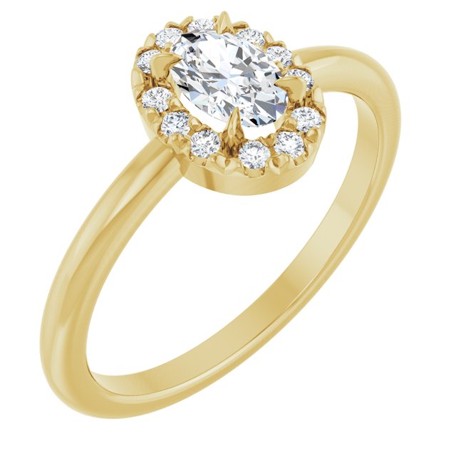 14K Gold Natural White Sapphire And Natural Diamond French-Set Halo-Style Ring