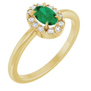 14K Gold Natural White Sapphire And Natural Diamond French-Set Halo-Style Ring