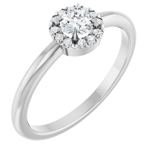 14K Gold Natural White Sapphire And Natural Diamond French-Set Halo-Style Ring