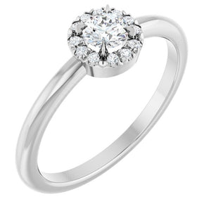 14K Gold Natural White Sapphire And Natural Diamond French-Set Halo-Style Ring