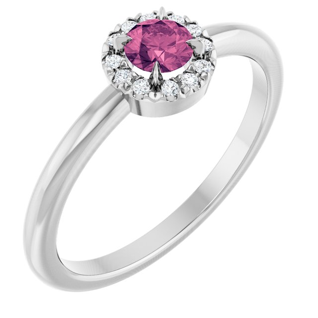 14K Gold Natural White Sapphire And Natural Diamond French-Set Halo-Style Ring