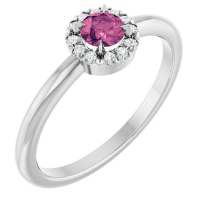 14K Gold Natural White Sapphire And Natural Diamond French-Set Halo-Style Ring