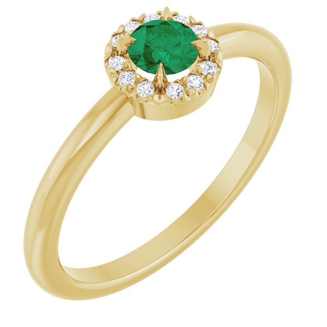 14K Gold Natural White Sapphire And Natural Diamond French-Set Halo-Style Ring