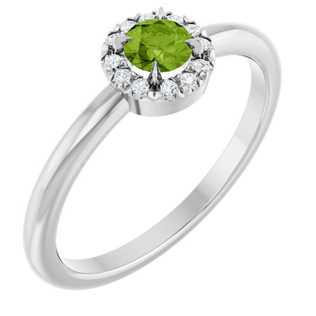 14K Gold Natural White Sapphire And Natural Diamond French-Set Halo-Style Ring