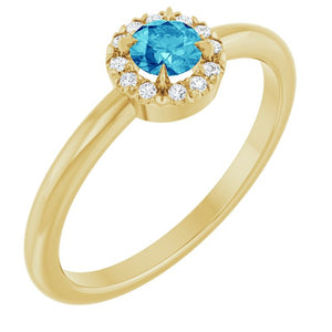 14K Gold Natural White Sapphire And Natural Diamond French-Set Halo-Style Ring