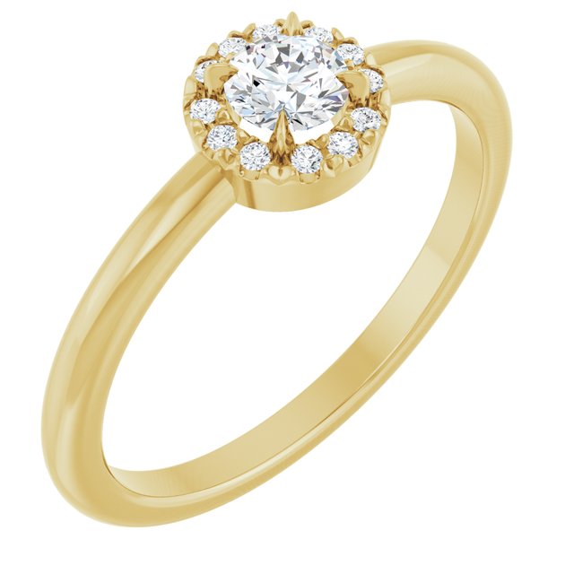 14K Gold Natural White Sapphire And Natural Diamond French-Set Halo-Style Ring
