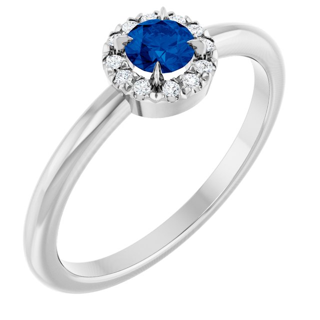 14K Gold Natural White Sapphire And Natural Diamond French-Set Halo-Style Ring