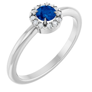 14K Gold Natural White Sapphire And Natural Diamond French-Set Halo-Style Ring
