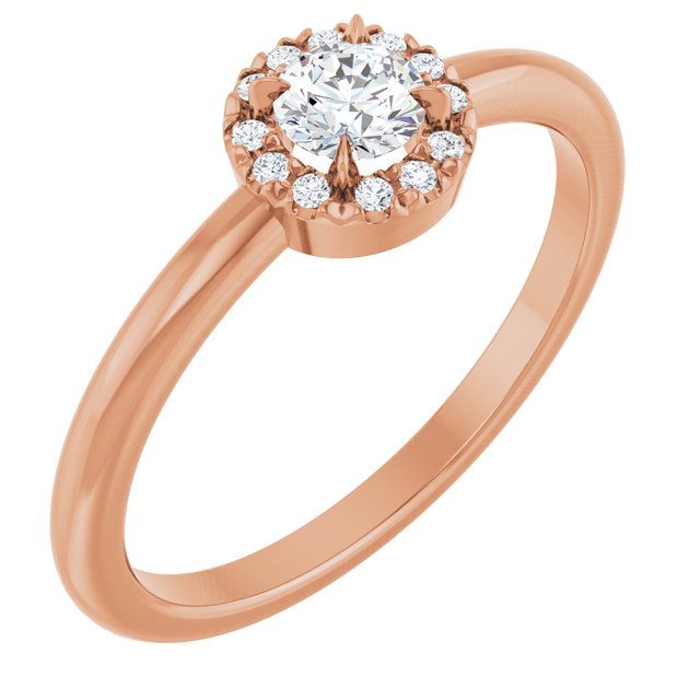14K Gold Natural White Sapphire And Natural Diamond French-Set Halo-Style Ring