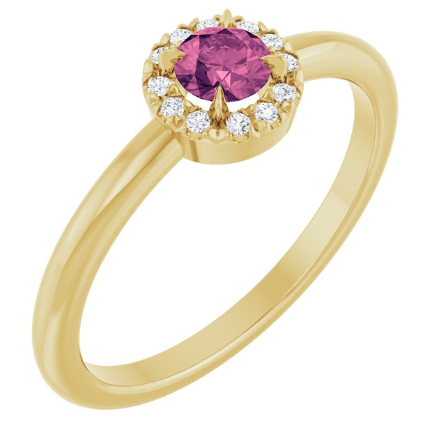 14K Gold Natural White Sapphire And Natural Diamond French-Set Halo-Style Ring
