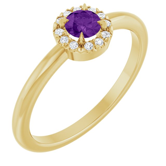 14K Gold Natural White Sapphire And Natural Diamond French-Set Halo-Style Ring