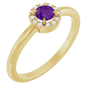 14K Gold Natural White Sapphire And Natural Diamond French-Set Halo-Style Ring