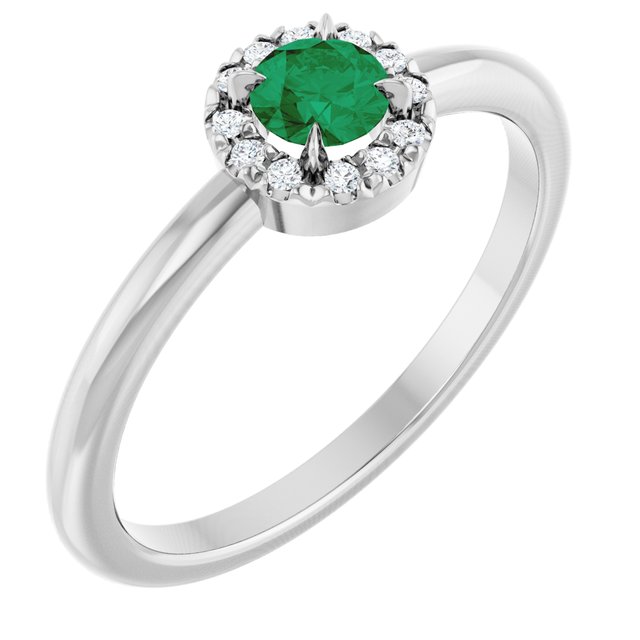 14K Gold Natural White Sapphire And Natural Diamond French-Set Halo-Style Ring