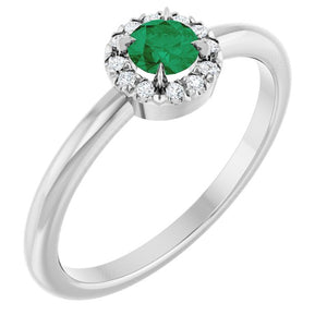 14K Gold Natural White Sapphire And Natural Diamond French-Set Halo-Style Ring
