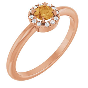 14K Gold Natural White Sapphire And Natural Diamond French-Set Halo-Style Ring