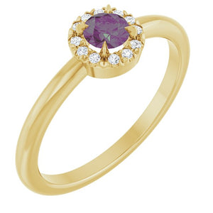 14K Gold Natural White Sapphire And Natural Diamond French-Set Halo-Style Ring