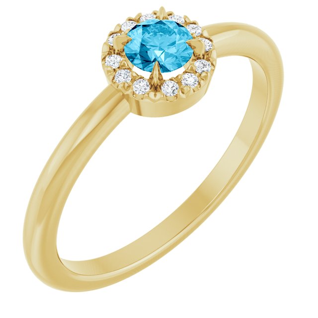 14K Gold Natural White Sapphire And Natural Diamond French-Set Halo-Style Ring