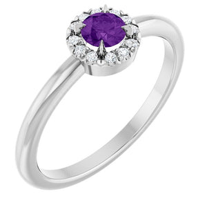 14K Gold Natural White Sapphire And Natural Diamond French-Set Halo-Style Ring