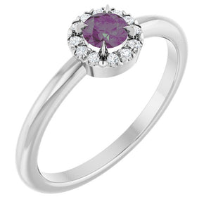 14K Gold Natural White Sapphire And Natural Diamond French-Set Halo-Style Ring