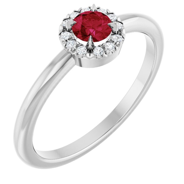 14K Gold Natural White Sapphire And Natural Diamond French-Set Halo-Style Ring