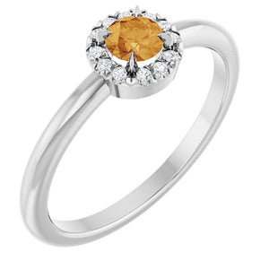 14K Gold Natural White Sapphire And Natural Diamond French-Set Halo-Style Ring