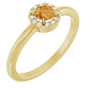 14K Gold Natural White Sapphire And Natural Diamond French-Set Halo-Style Ring