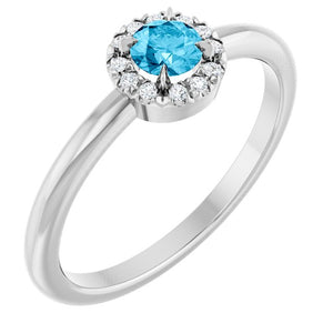 14K Gold Natural White Sapphire And Natural Diamond French-Set Halo-Style Ring