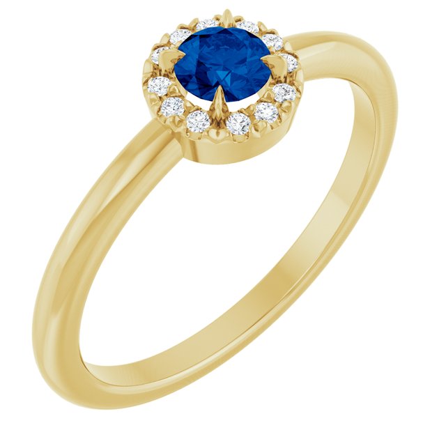 14K Gold Natural White Sapphire And Natural Diamond French-Set Halo-Style Ring