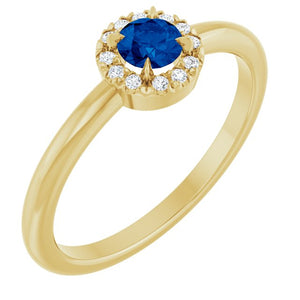 14K Gold Natural White Sapphire And Natural Diamond French-Set Halo-Style Ring