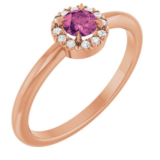 14K Gold Natural White Sapphire And Natural Diamond French-Set Halo-Style Ring