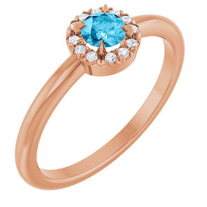 14K Gold Natural White Sapphire And Natural Diamond French-Set Halo-Style Ring