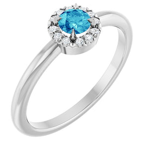 14K Gold Natural White Sapphire And Natural Diamond French-Set Halo-Style Ring