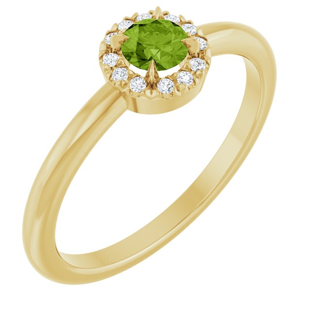 14K Gold Natural White Sapphire And Natural Diamond French-Set Halo-Style Ring