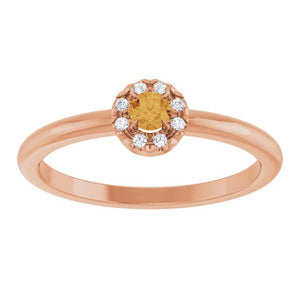 14K Gold Natural Citrine and Diamond Halo-Style Ring - Options Available