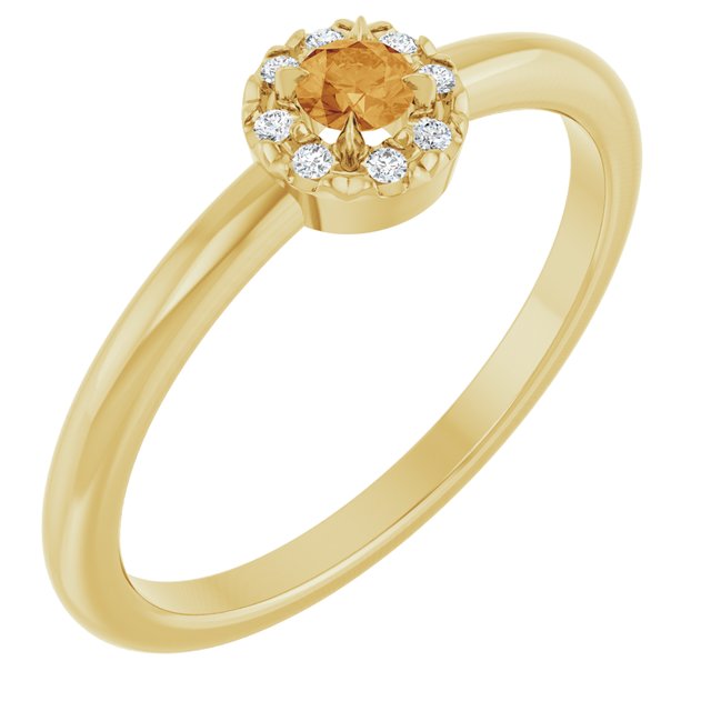 .03 CTW Natural Diamond and Citrine French-Set Halo Ring in 14K Gold, Silver & Platinum