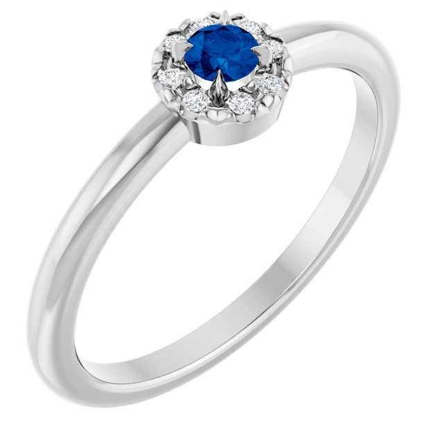 Lab-Grown Blue Sapphire And .03 Ctw Natural Diamond French-Set Halo-Style Ring
