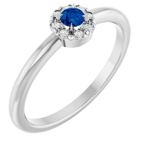 Lab-Grown Blue Sapphire And .03 Ctw Natural Diamond French-Set Halo-Style Ring