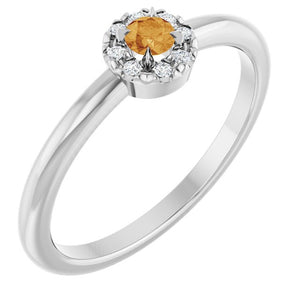 14K Gold Natural Citrine and Diamond Halo-Style Ring - Options Available