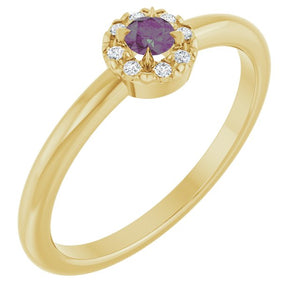.03 CTW Lab-Grown Sapphire and Natural Diamond Halo Ring in 14K Gold, Silver & Platinum